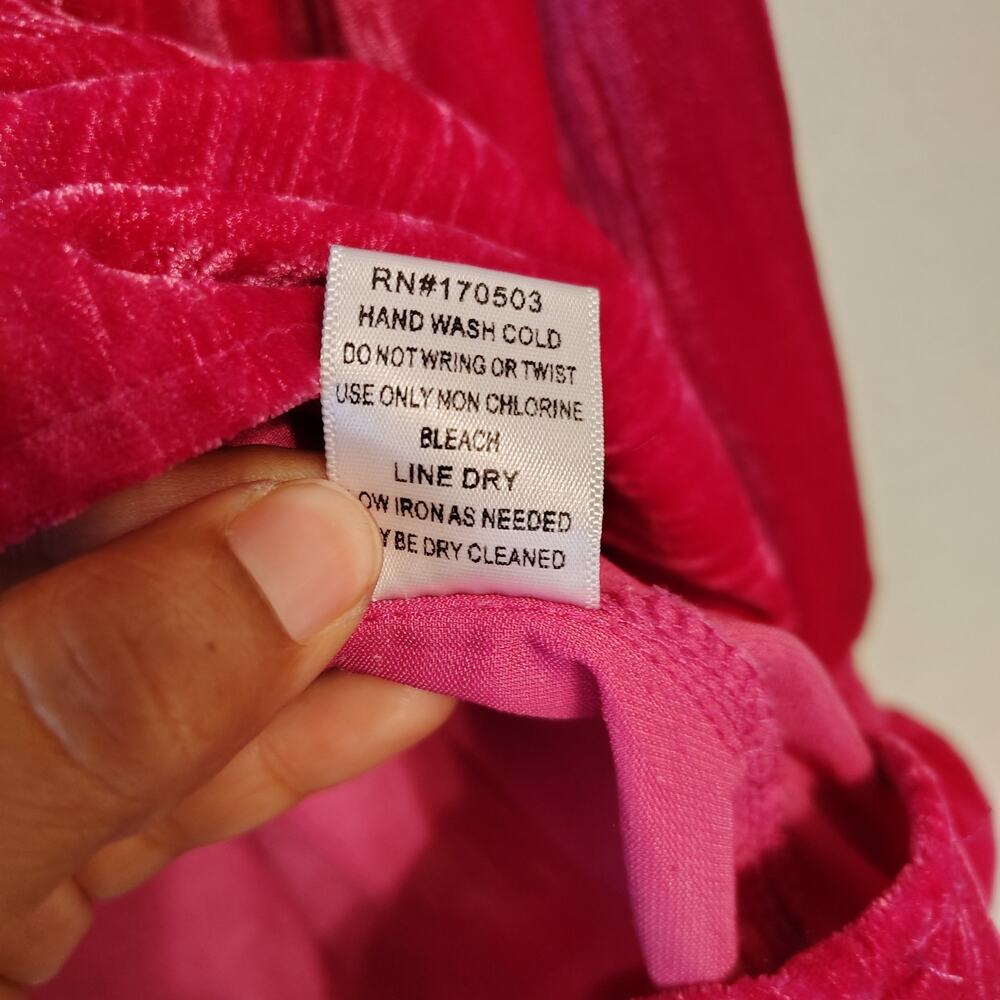 Jodifl Velvet Blouse XL Hot Pink V Neck Puff Sleeve Shimmer Party Top - Picture 9 of 10